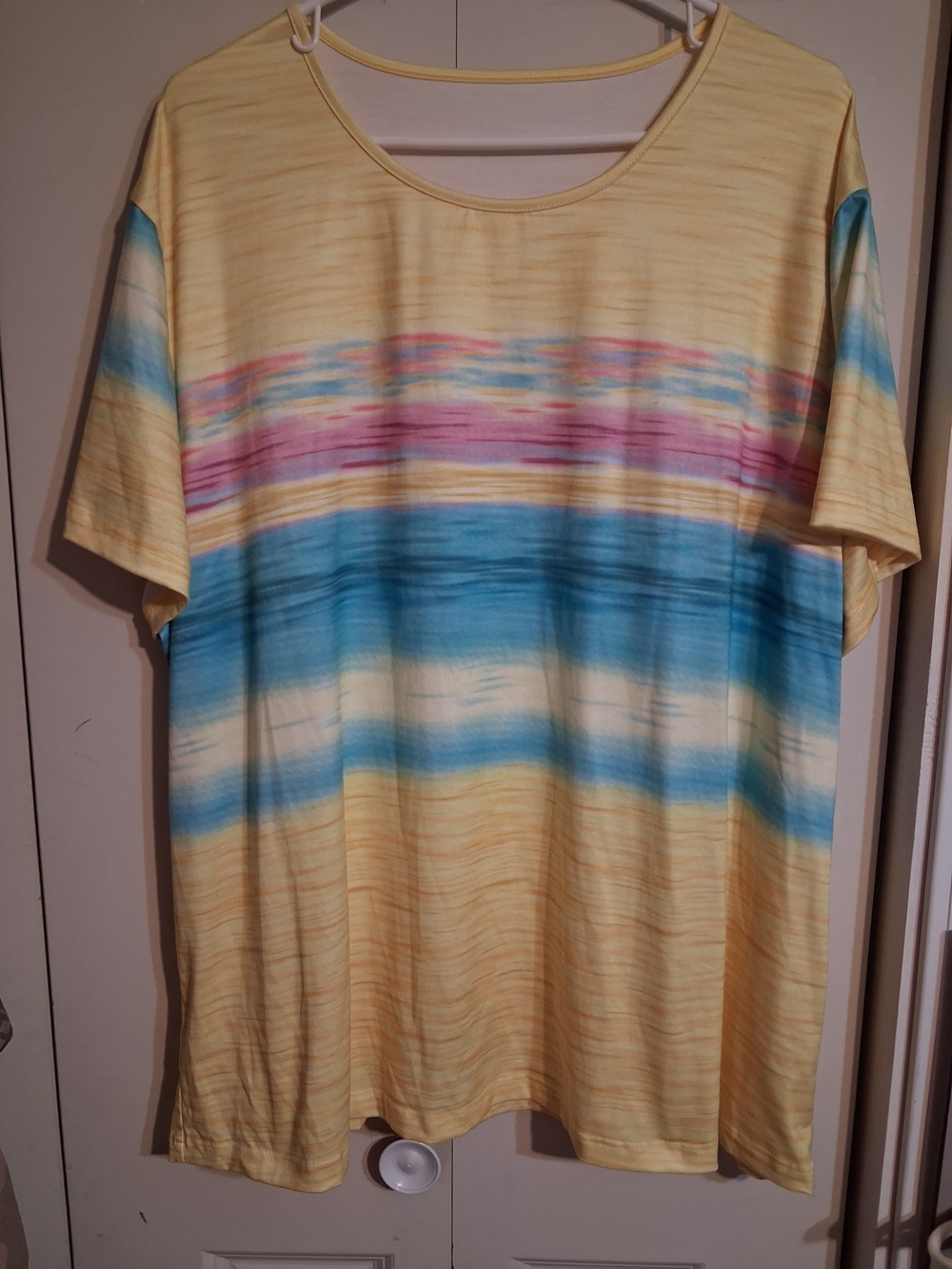 Source Unknown Yellow Short-Sleeve Tee with Blue & Pink Stripes